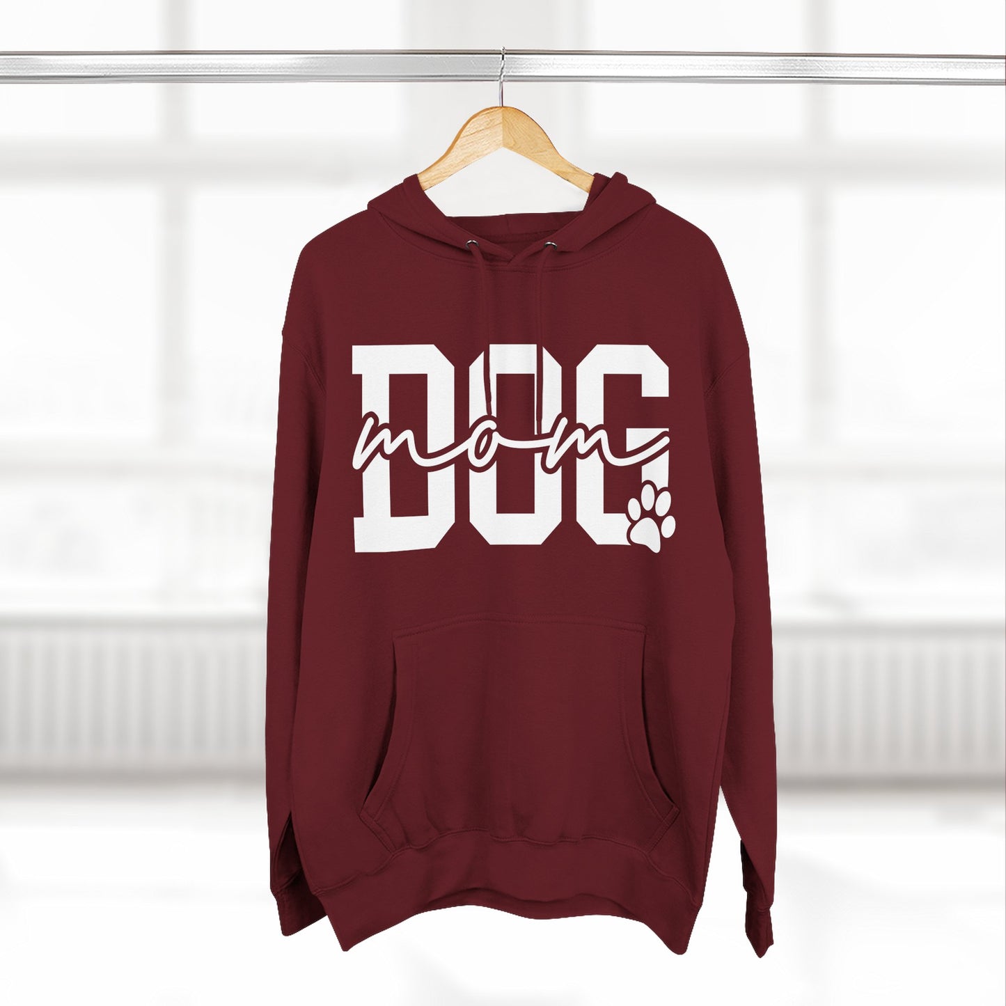 Dog Mom Hoodie — Cozy Fleece Pullover with 'Dog Mom' Script & Paw Graphic