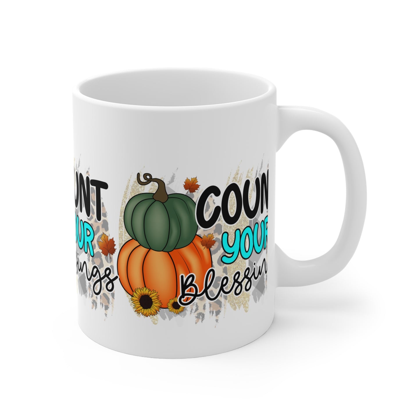 Festive Thanksgiving Ceramic Mug 11oz Wraparound Count Your Blessings