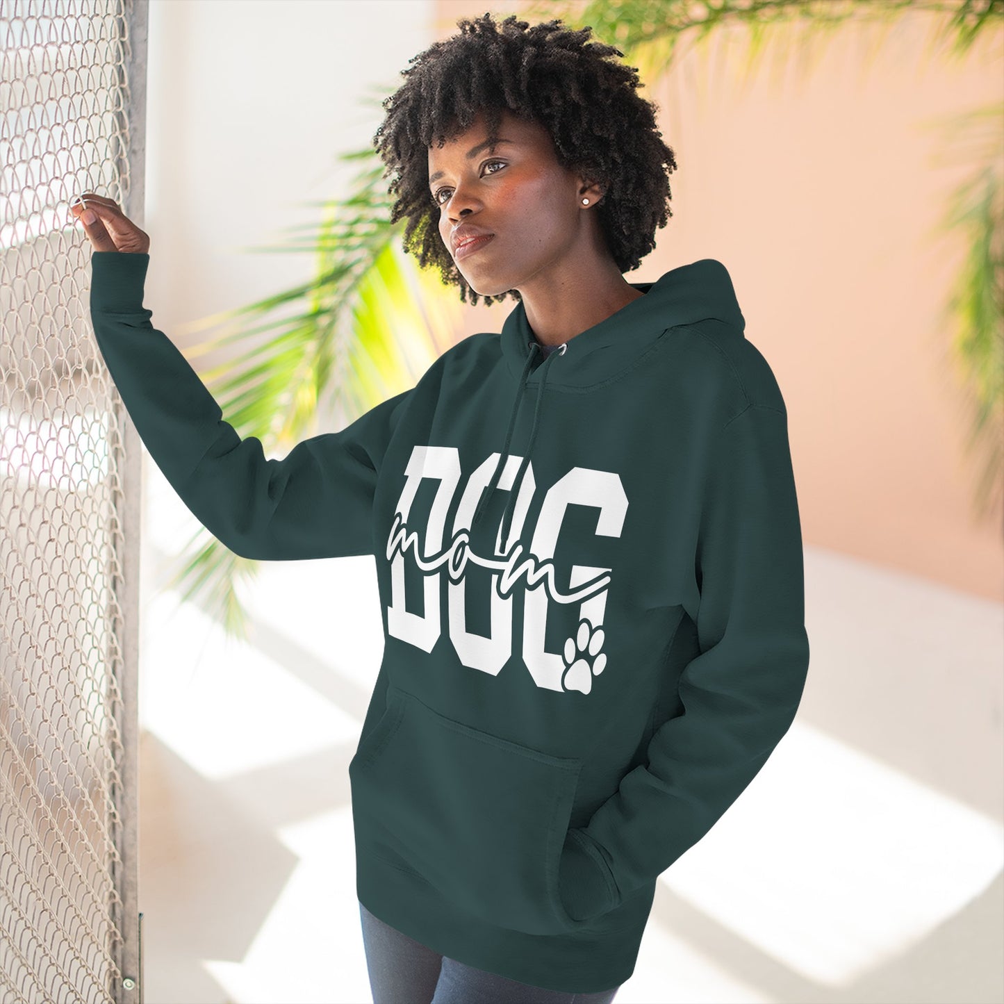 Dog Mom Hoodie — Cozy Fleece Pullover with 'Dog Mom' Script & Paw Graphic