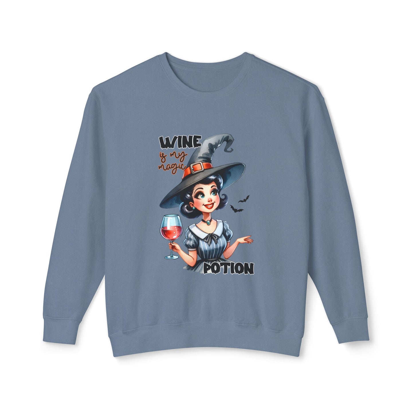 Halloween Themed Crewneck Sweatshirt Witches Drinking Wine With Goblins and Ghouls at Halloween Time