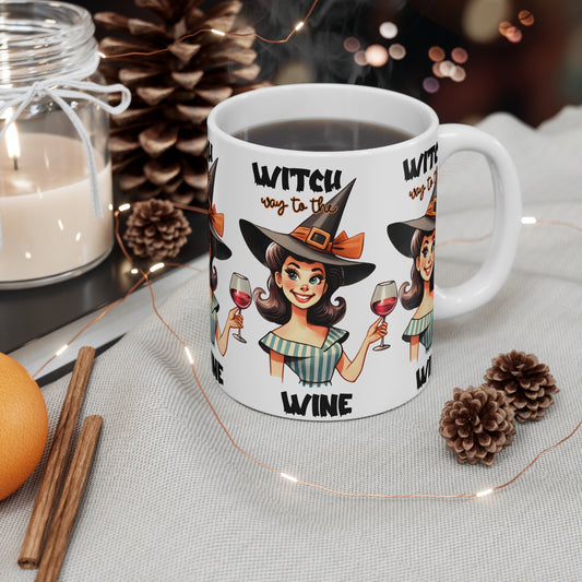 Festive Halloween Ceramic Mug 11oz Witch Way to The Wine