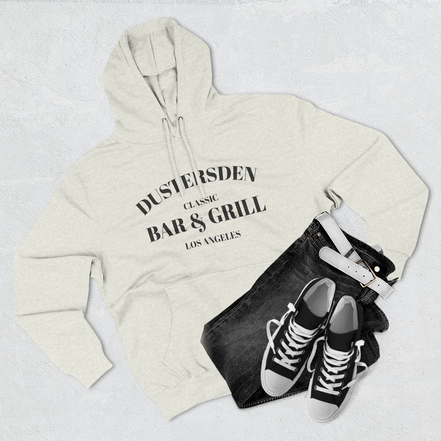 Dustersden Classic Bar and Grill Los Angeles Hoodie — Minimal Logo Fleece Pullover