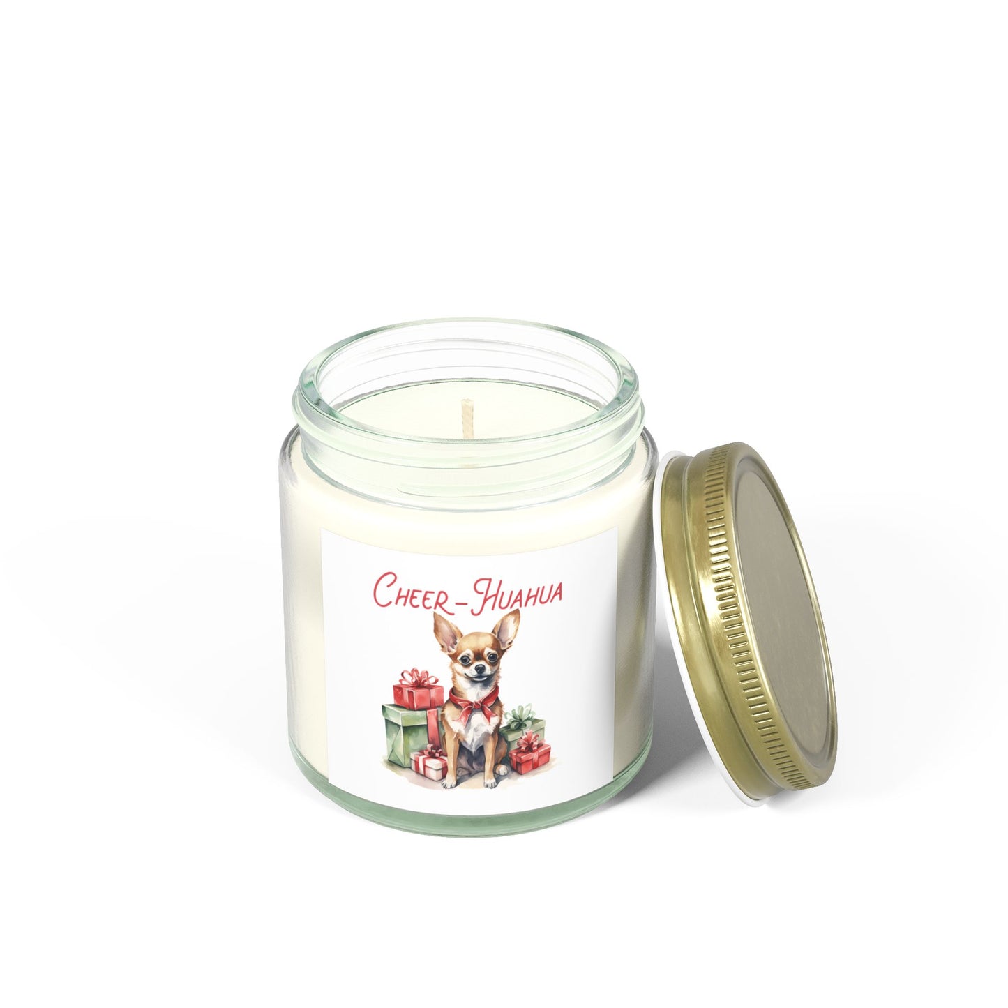 Christmas Themed Scented Candles, Coconut Apricot Wax (4oz, 9oz) Little Dogs