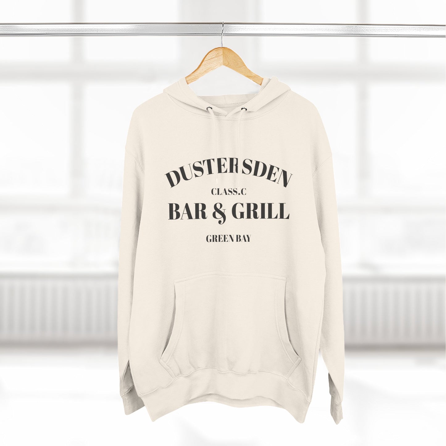 Dustersden Classic Bar and Grill Green Bay Hoodie — Minimal Logo Fleece Pullover