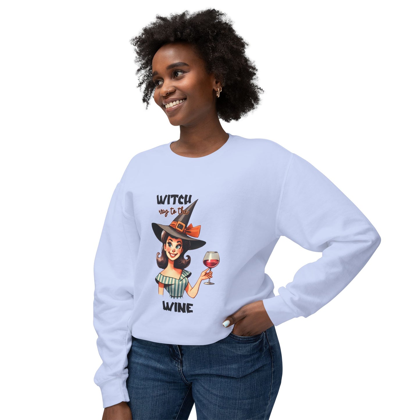 Halloween Themed Crewneck Sweatshirt Witches Prefer Drinking Wine at Halloween