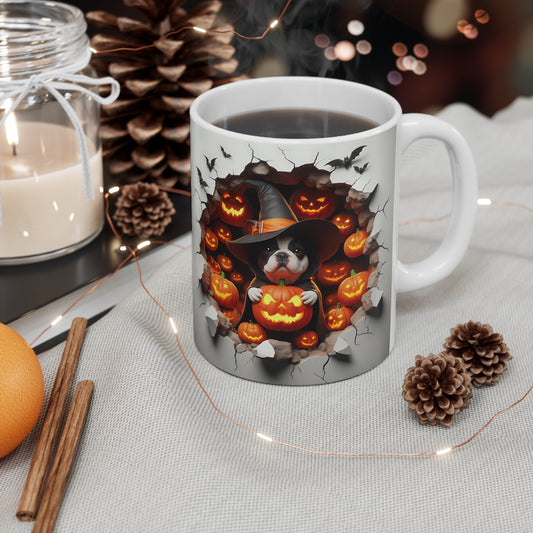 Festive Halloween Ceramic Mug 11oz Puppies and Pumpkins Are So Cute At Halloween