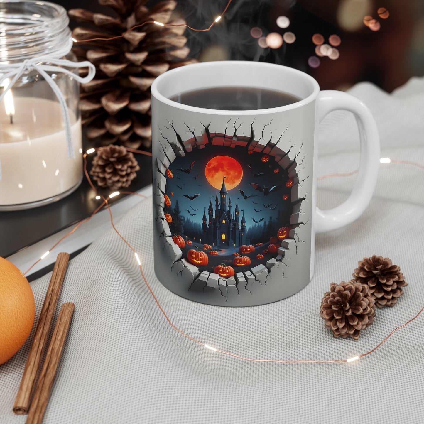 Festive Halloween Ceramic Mug 11oz Spooky Castle Design