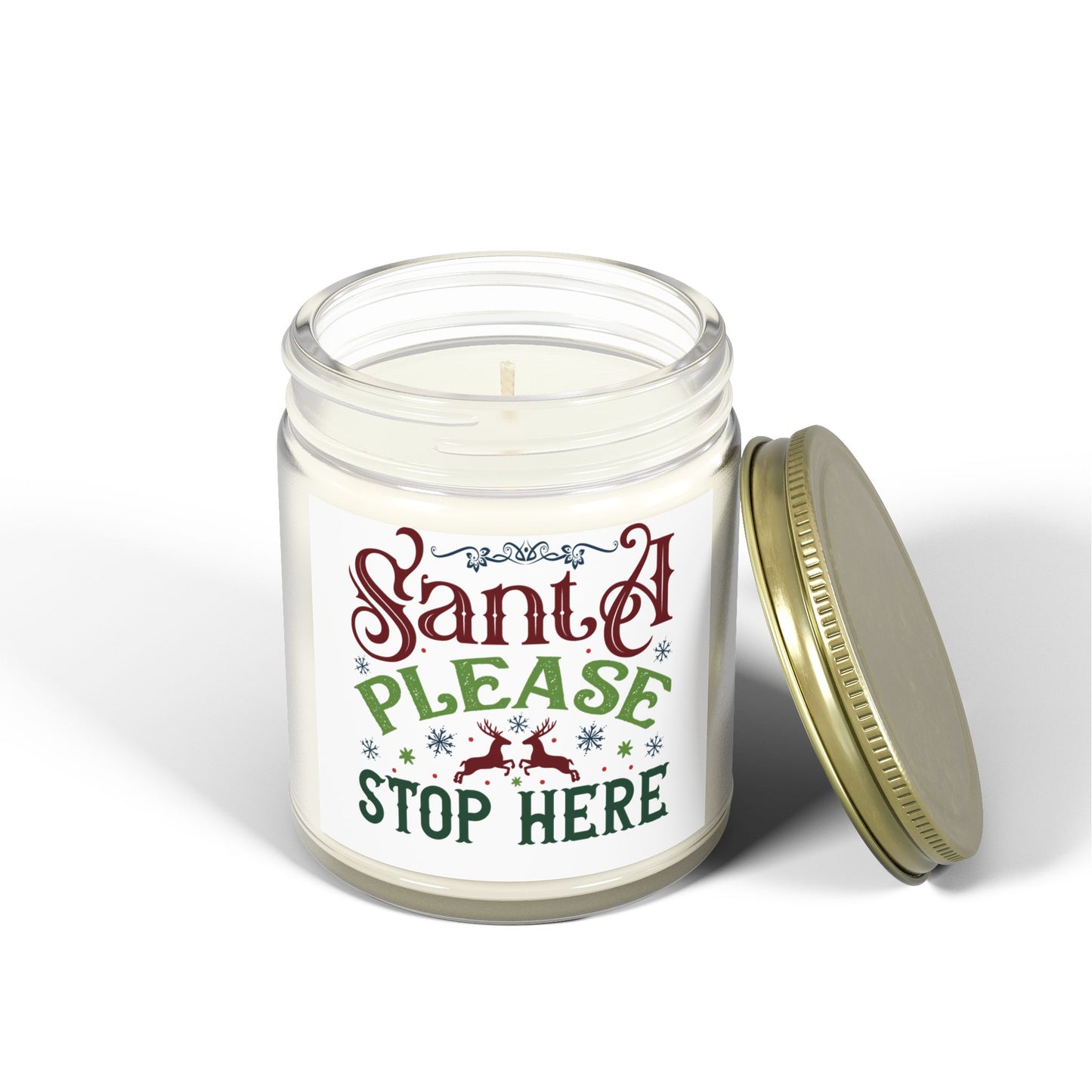 Christmas Themed Scented Coconut Apricot Candles (4oz, 9oz) Santa Please Stop Here