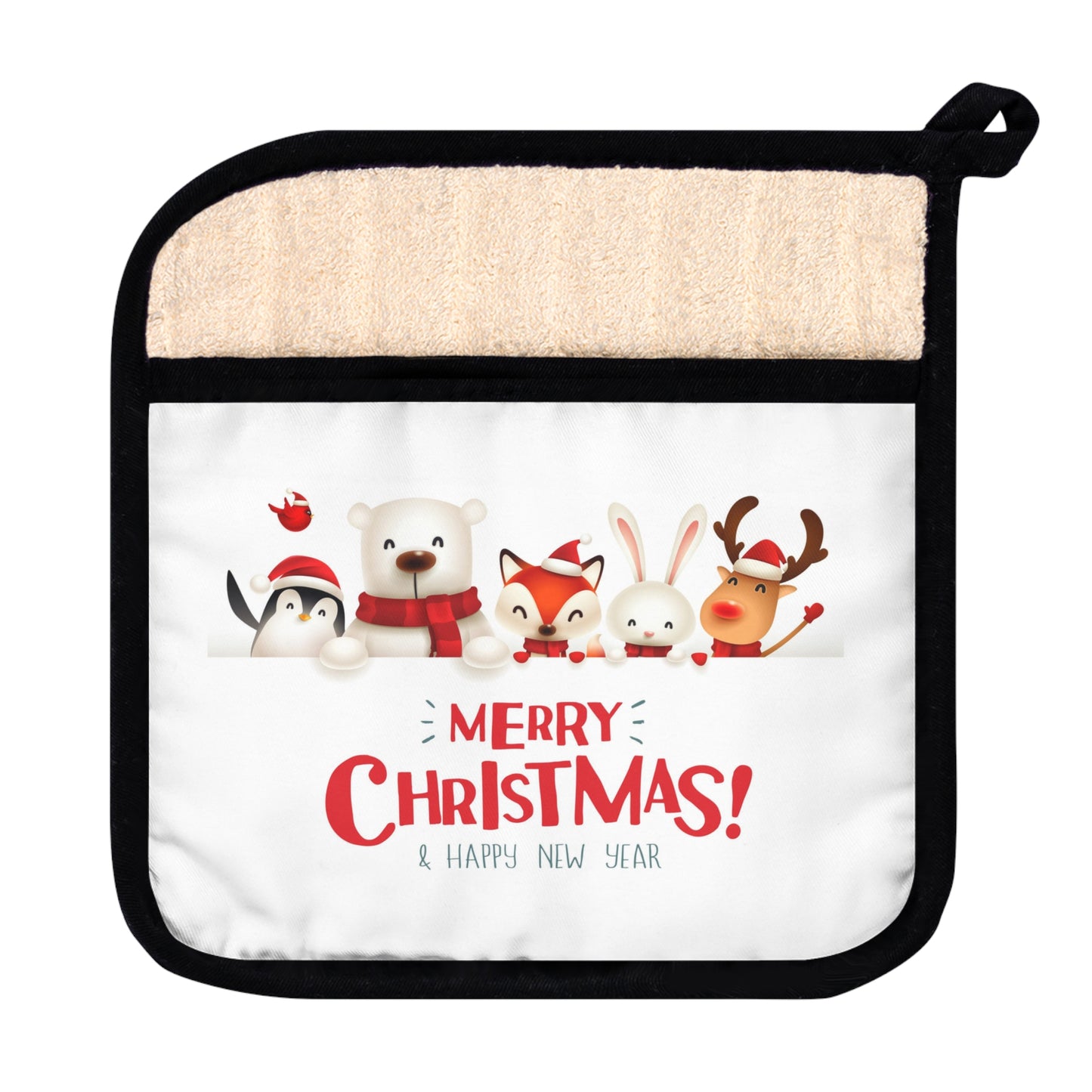 Penguin and Friends Very Merry Christmas Pot Holder with Pocket