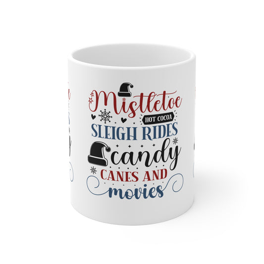 Festive Christmas Ceramic Coffee and Tea Mug 11oz Sleigh Rides and Candy