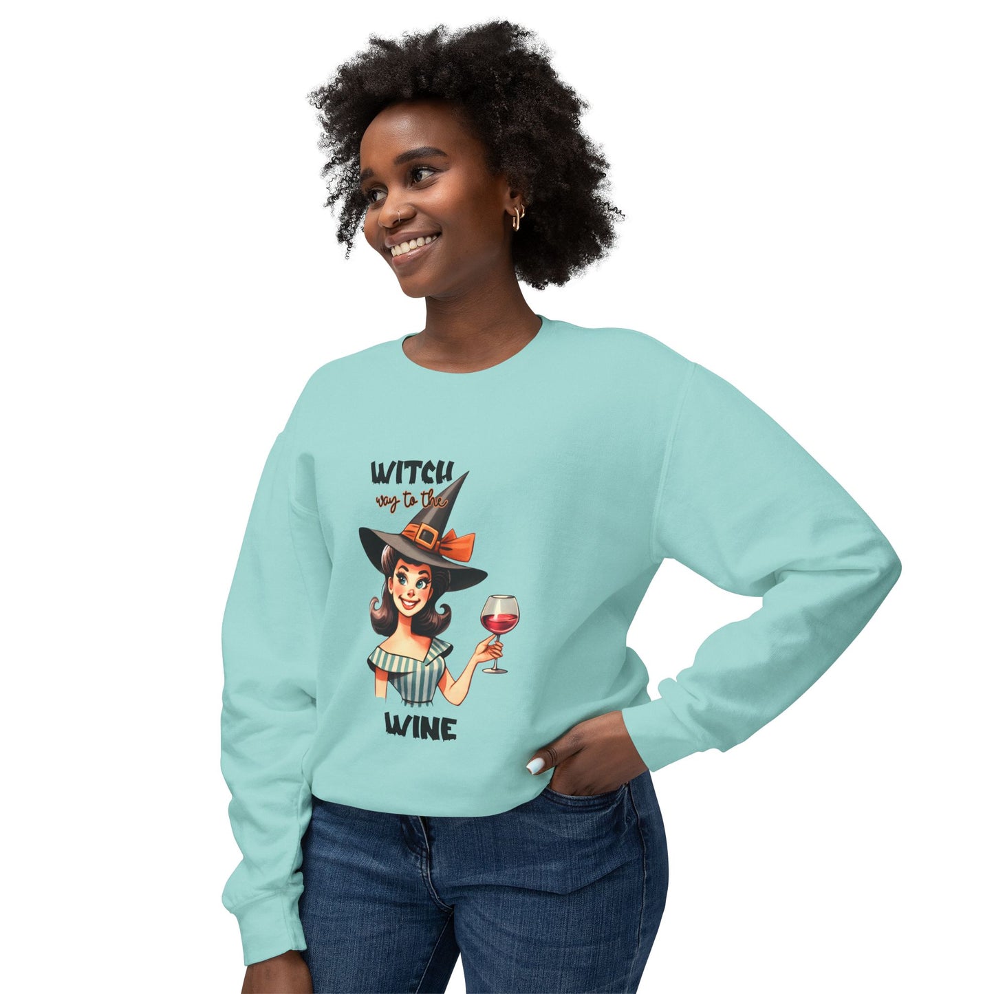 Halloween Themed Crewneck Sweatshirt Witches Prefer Drinking Wine at Halloween