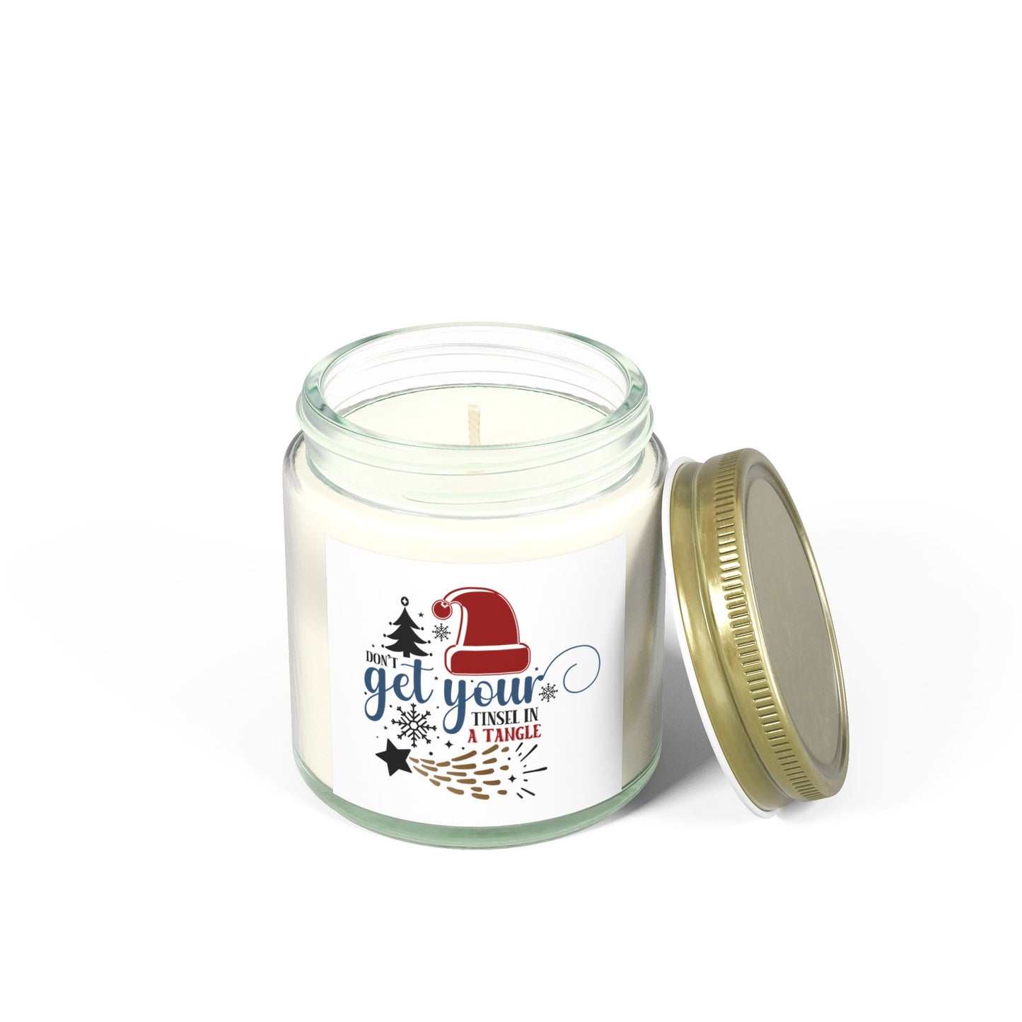 Christmas Themed Scented Candles, Coconut Apricot Wax (4oz, 9oz) Don't Get Your Tinsel in a Tangle