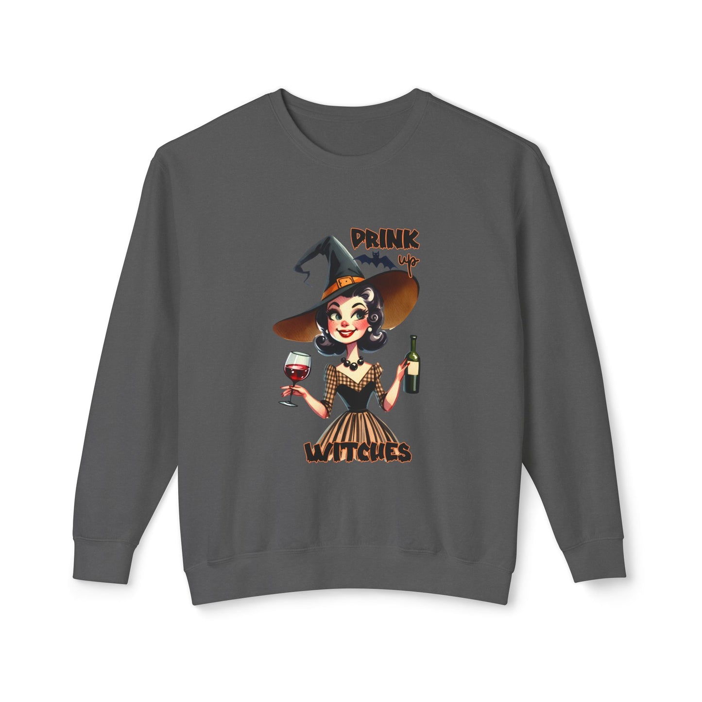 Halloween Themed  Crewneck Sweatshirt Witches and Wine Are Fine at The Halloween Time. Have a Witchy Halloween