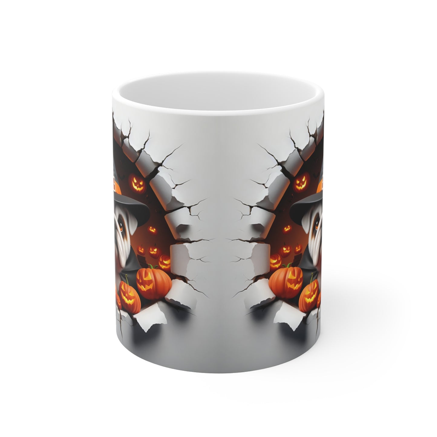 Festive Halloween Ceramic Mug 11oz Bulldogs Love Halloween. Have a Safe Night of Trick or Treating.