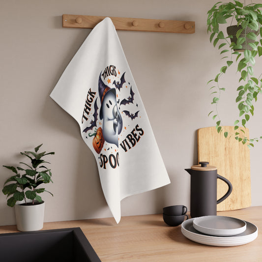 Festive Halloween Tea Towel (cotton, poly). Turn Your Kitchen into the Spookiest Room in the House. Trick Or Treat!