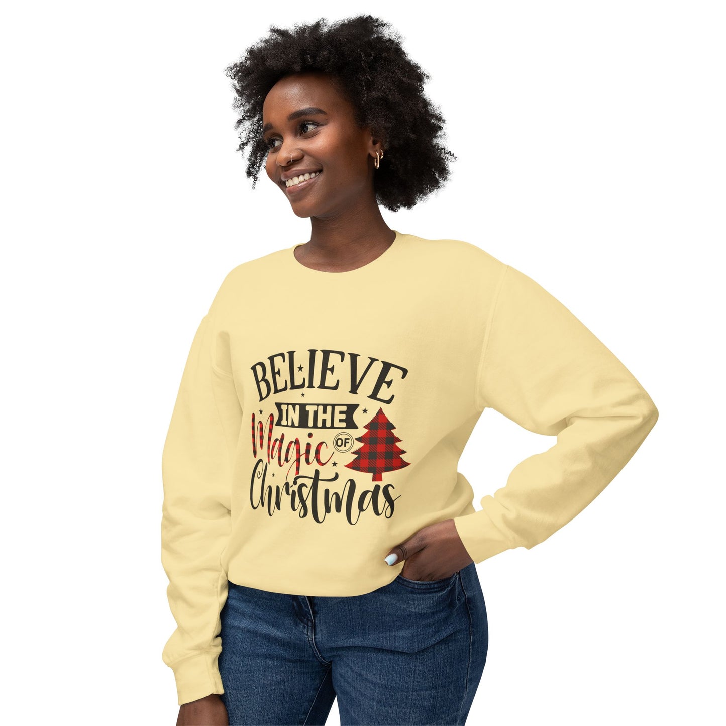 Women's Christmas Unisex Lightweight Crewneck Sweatshirt Believe In The Power Of Christmas Magic