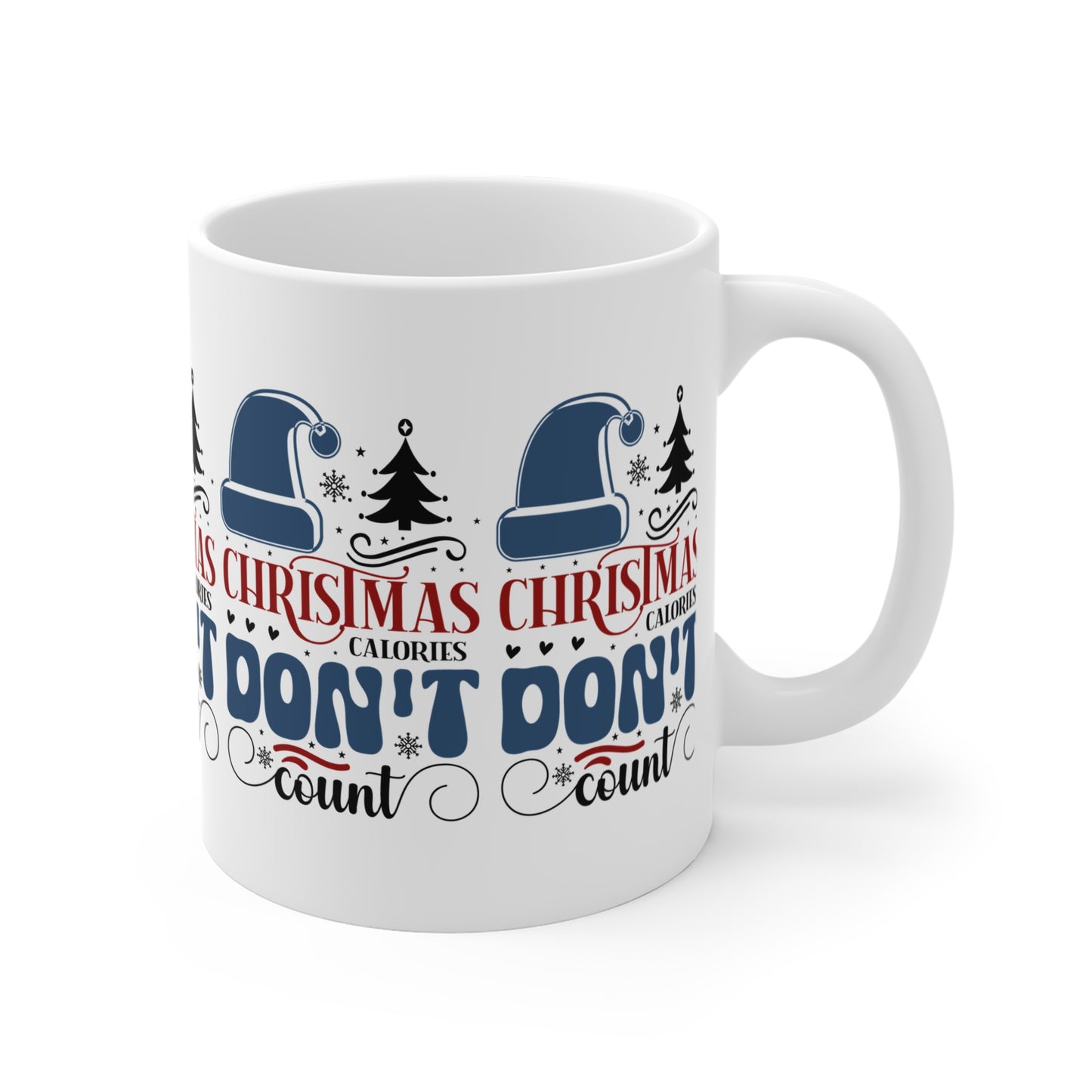 Festive Christmas Ceramic Coffee and Tea Mug 11oz Christmas Calories Don't Count