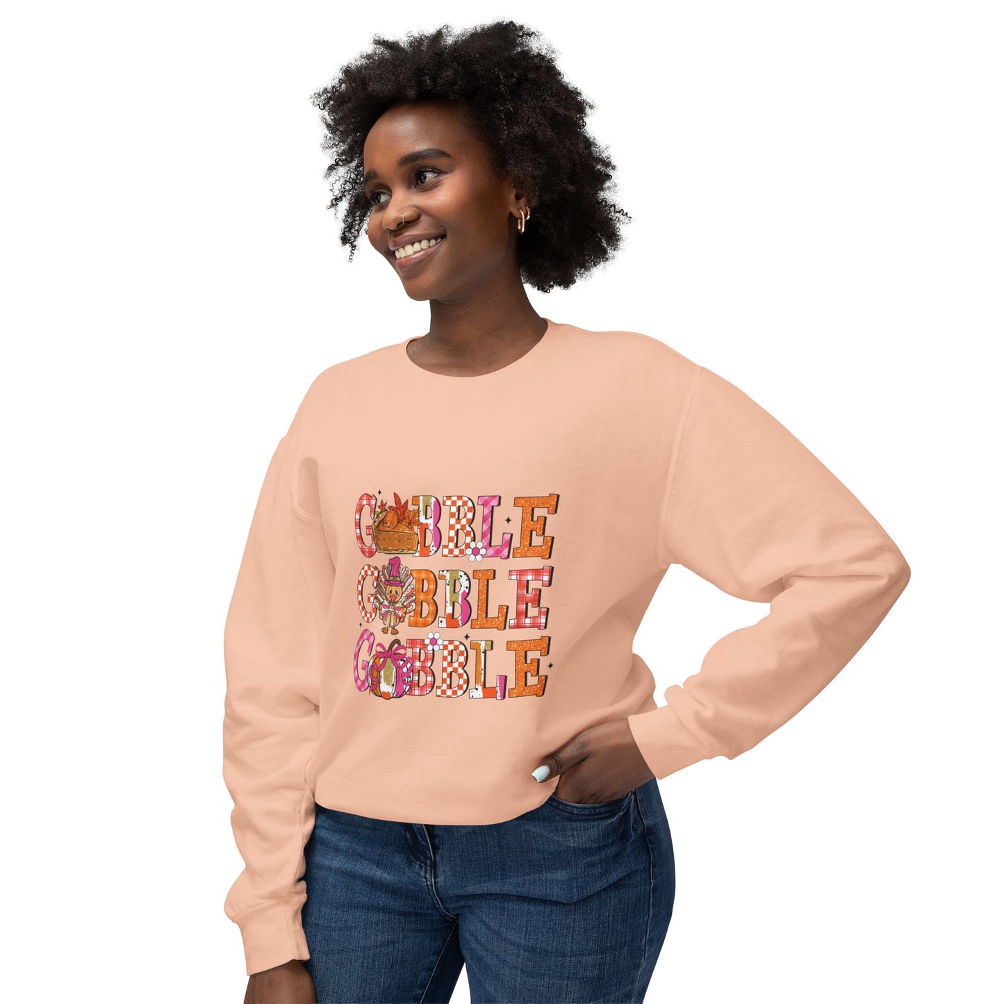 Women's Thanksgiving Unisex Lightweight Crewneck Sweatshirt Turkeys Go Gobble Gobble Gobble