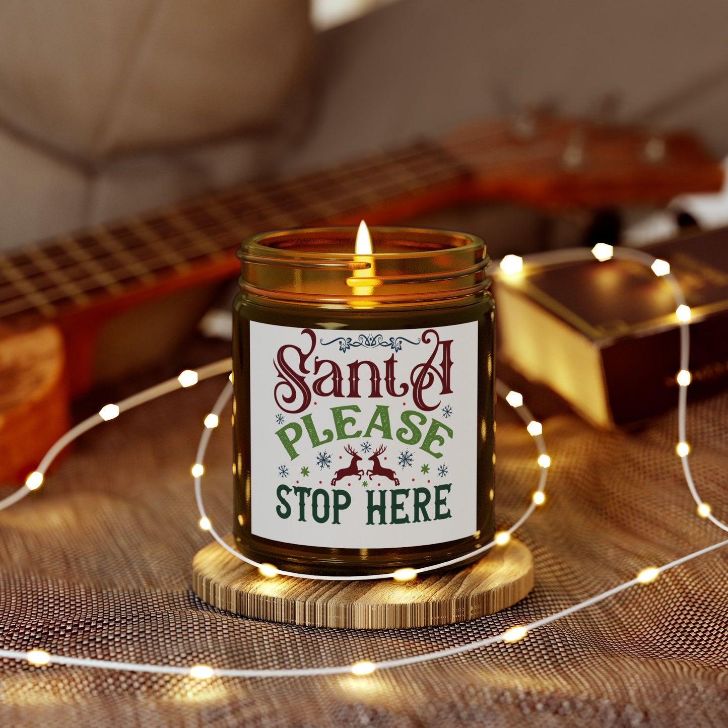 Christmas Themed Scented Coconut Apricot Candles (4oz, 9oz) Santa Please Stop Here