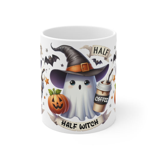 Festive Halloween Ceramic Mug 11oz Half Witch Half Coffee