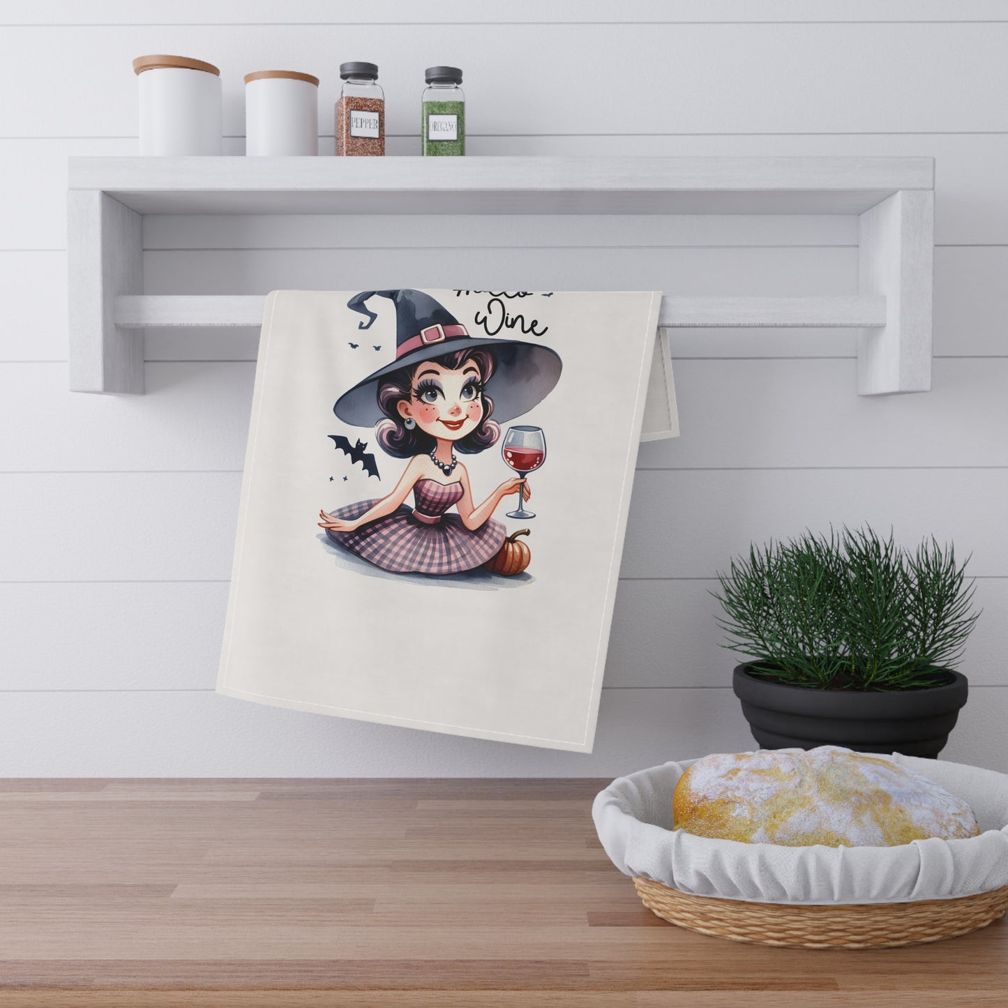 Festive Halloween Tea Towel Witches Love Drinking Wine at Halloween Time As Long as Its Red!