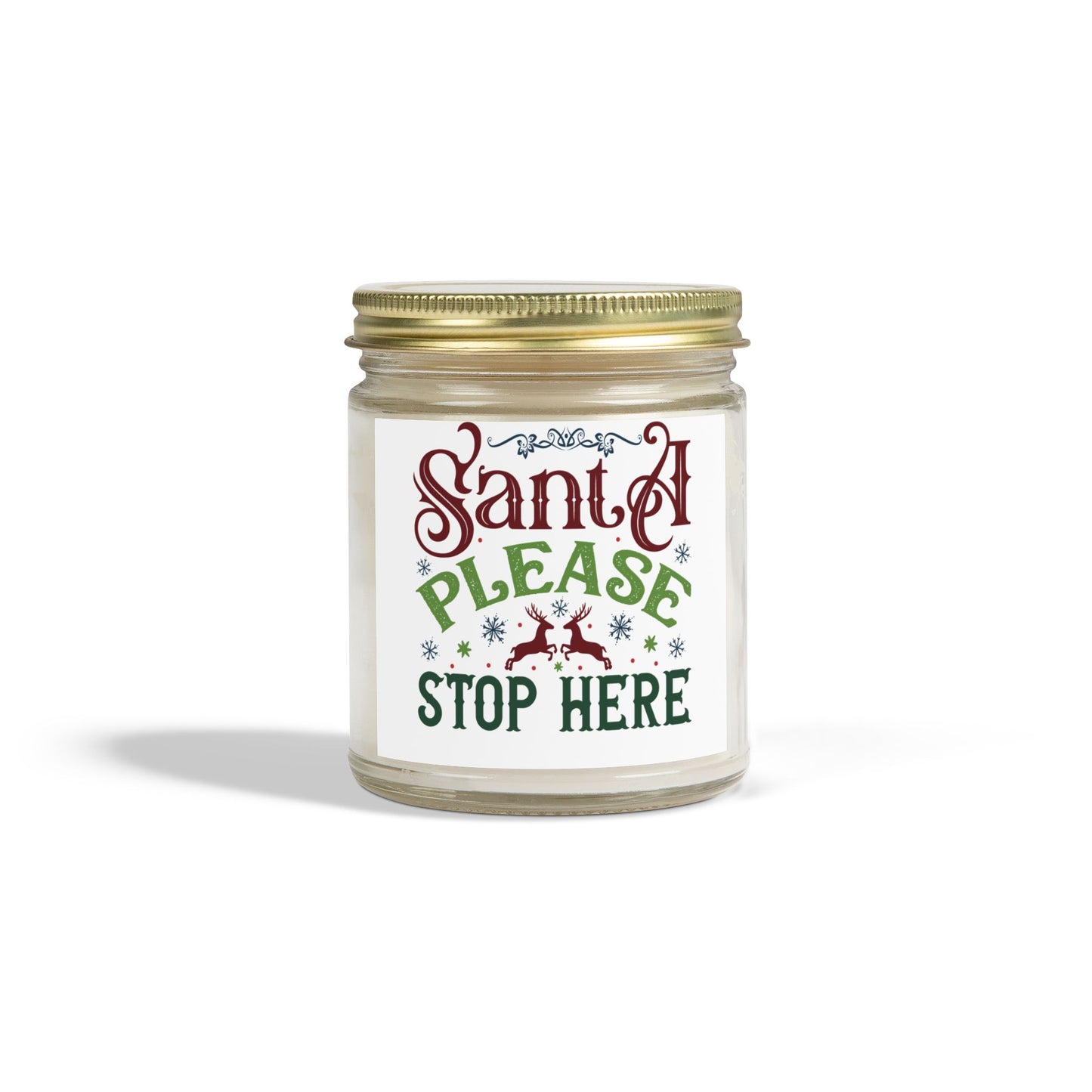 Christmas Themed Scented Coconut Apricot Candles (4oz, 9oz) Santa Please Stop Here