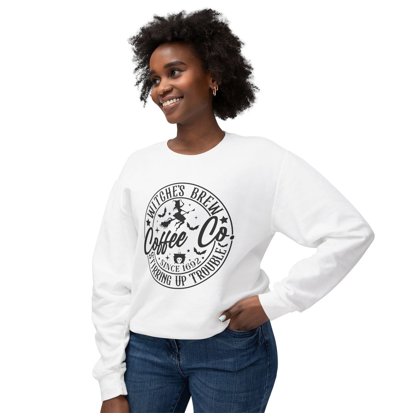 Festive Halloween Unisex Lightweight Crewneck Sweatshirt Halloween Coffee