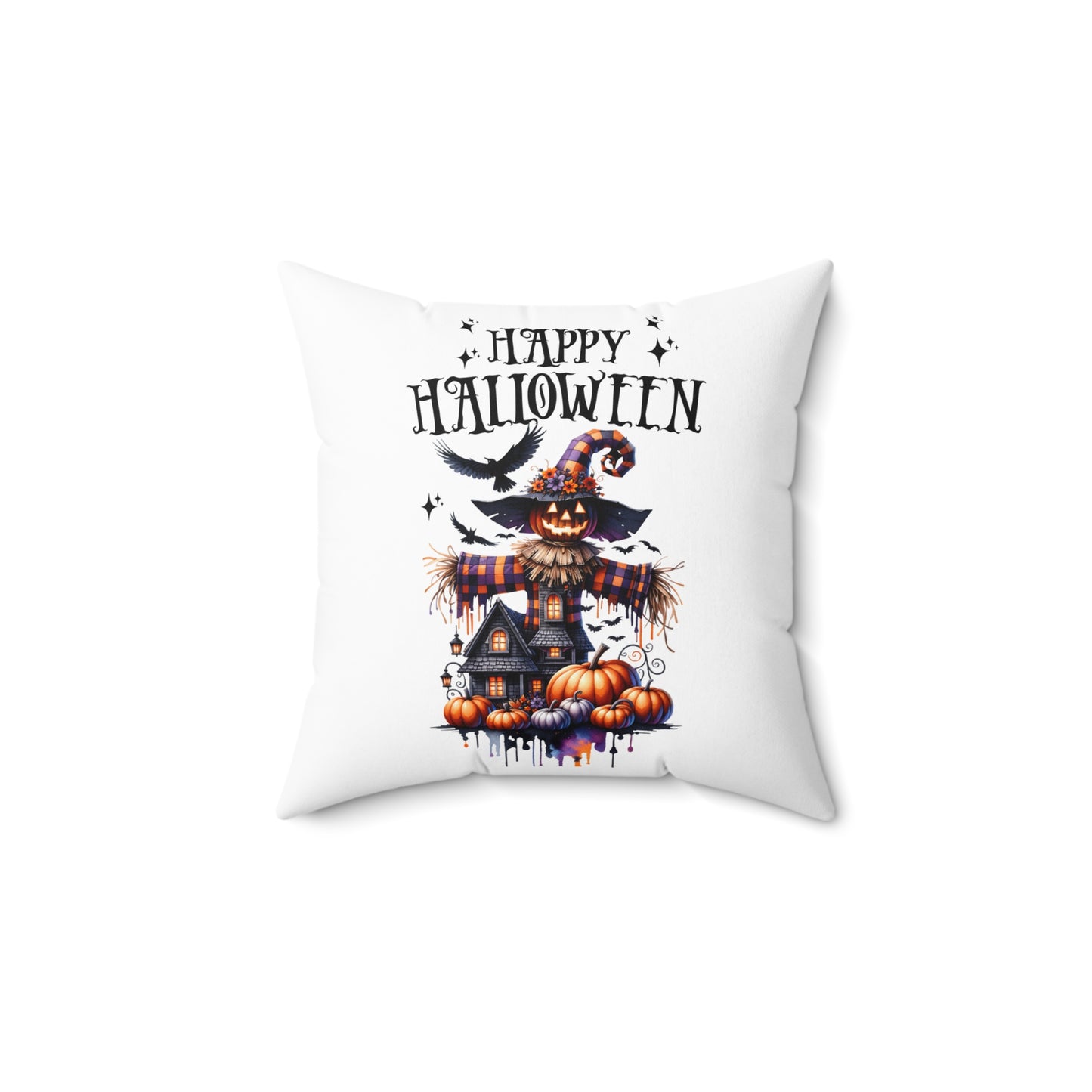 Festive Halloween Pillow Watchout For The Scarecrows and Witches at Halloween,