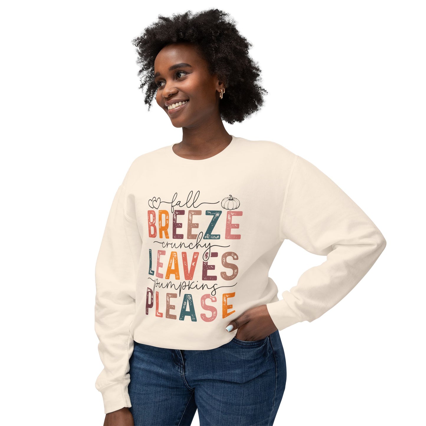 Women's Thanksgiving Unisex Lightweight Crewneck Sweatshirt Breeze Leaves Please