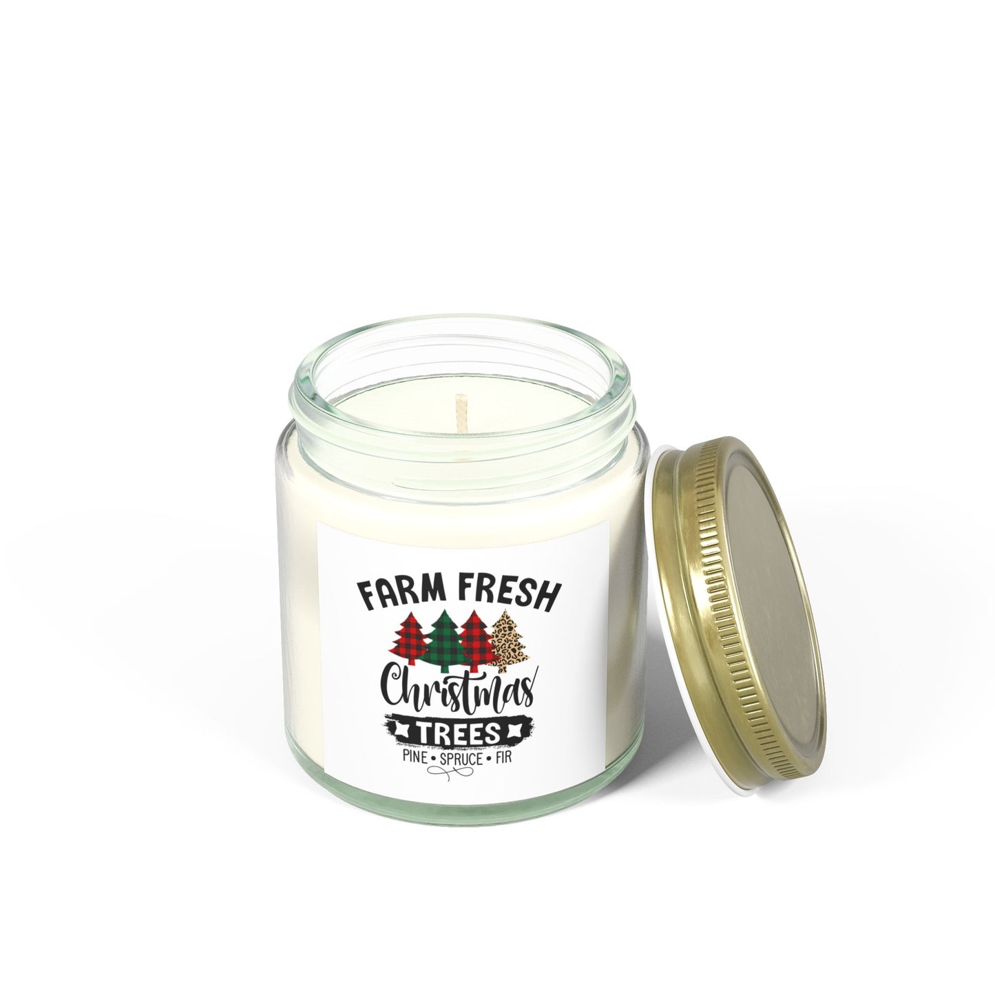 Christmas Themed Scented Candles, Coconut Apricot Wax (4oz, 9oz) Farm Fresh Christmas Trees