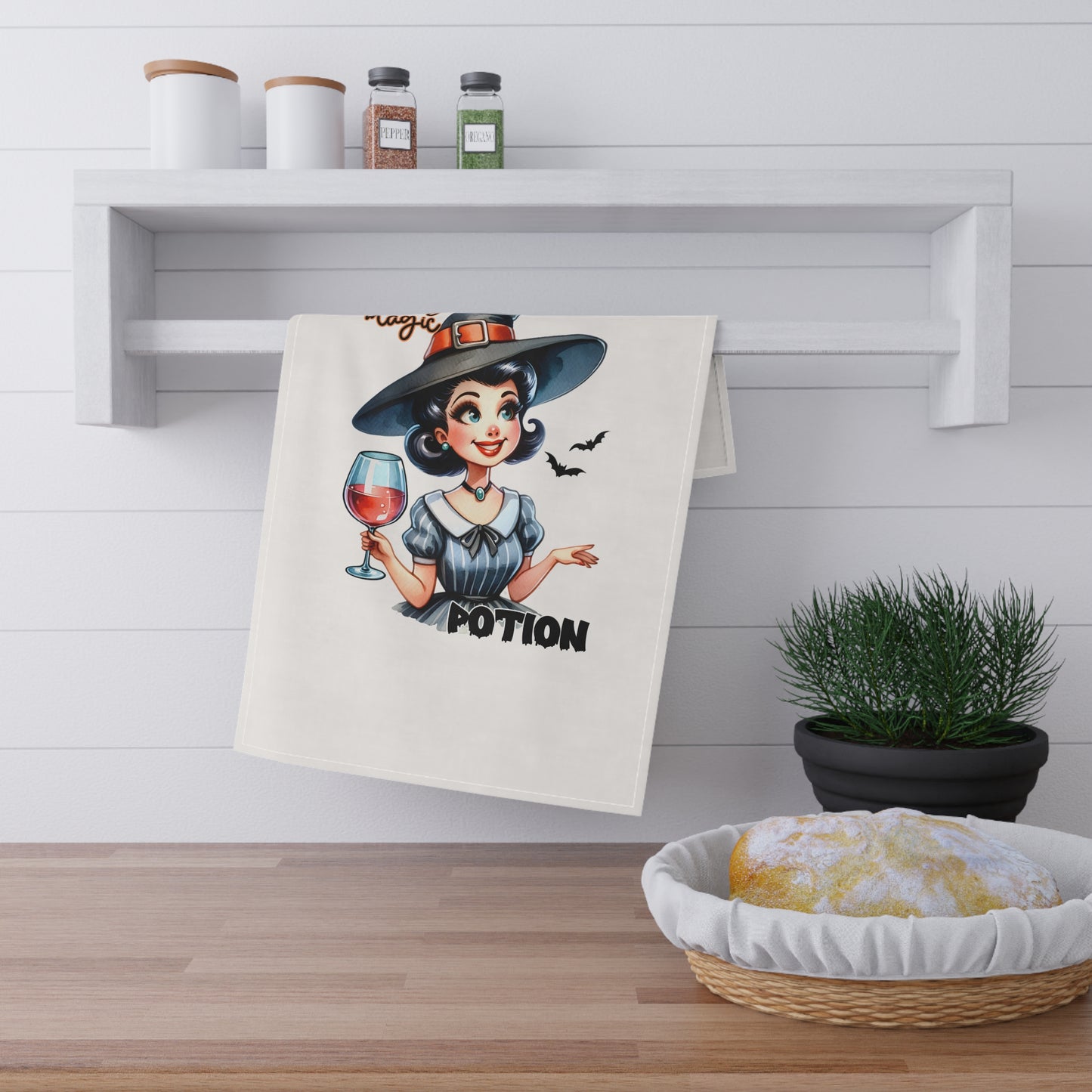 Festive Halloween Tea Towel (cotton, poly) Wine is This Witches Potion