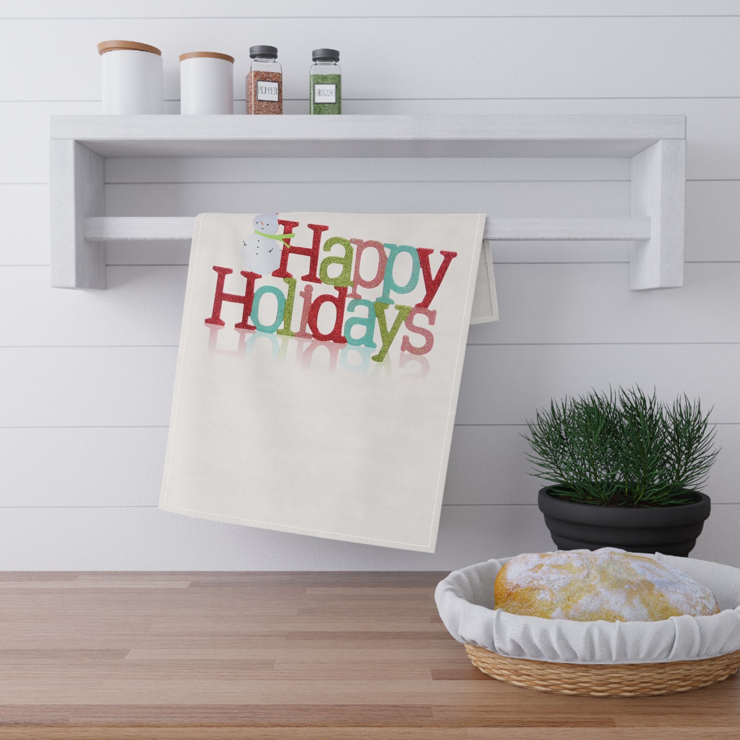 Snowman Happy Holidays Kitchen Tea Towel