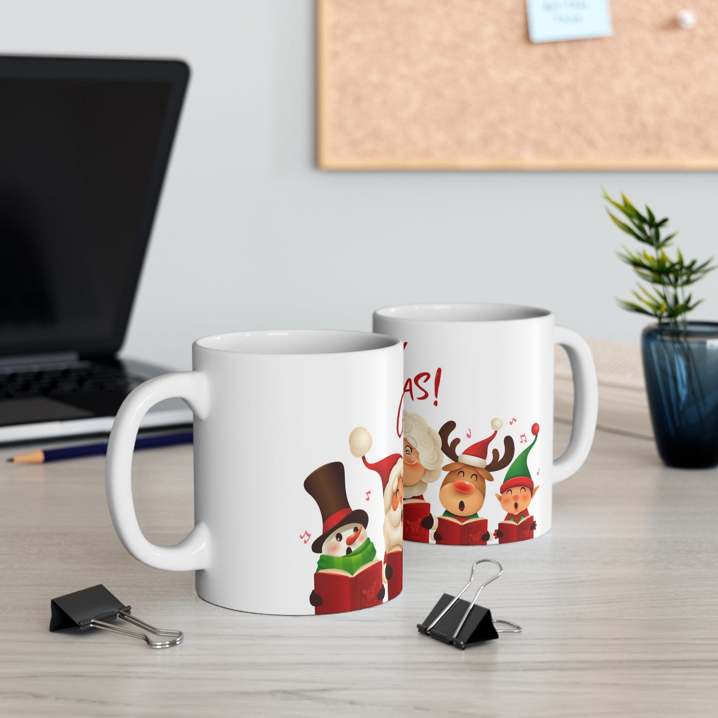 Santa and His Elves Wishing You a Very Merry Christmas Hot Beverage Mug 11oz