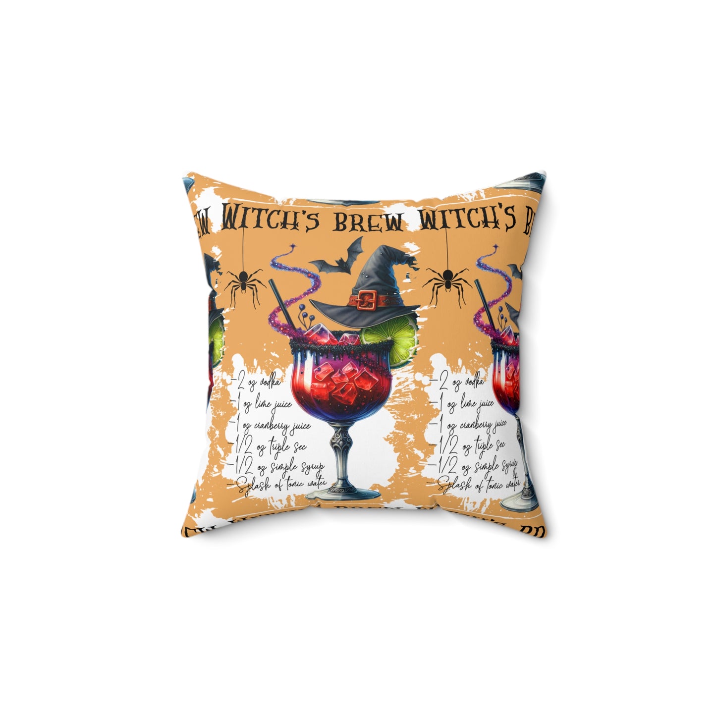 Halloween Themed Square Pillow All Over Print Design Theres 2oz of Vodka in Witches Brew