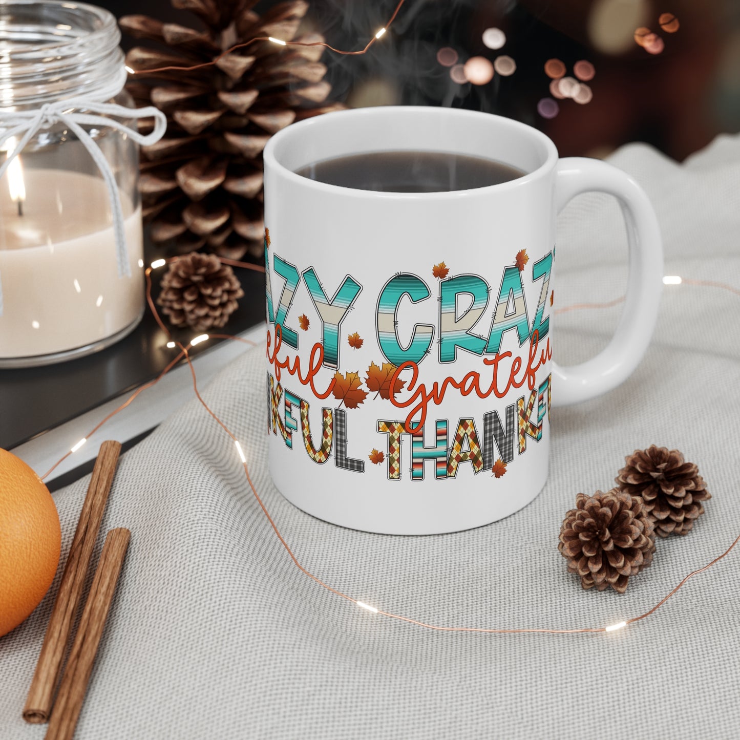 Festive Thanksgiving Ceramic Mug 11oz Wrap Around Crazy Thankful Blessed Coffee and Tea Mug