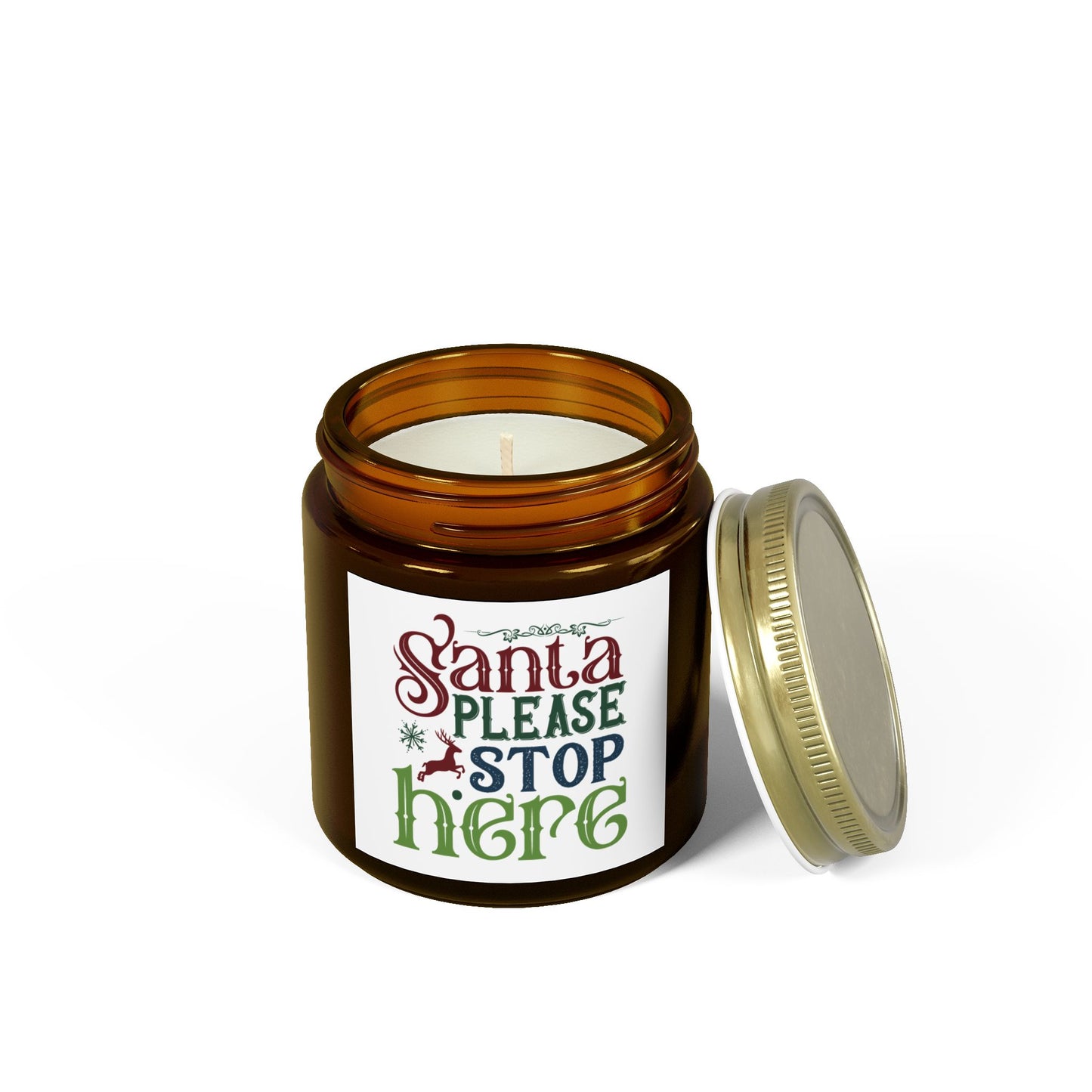 Christmas Themed Scented Coconut Apricot Candles (4oz, 9oz) Please Stop Here Santa!