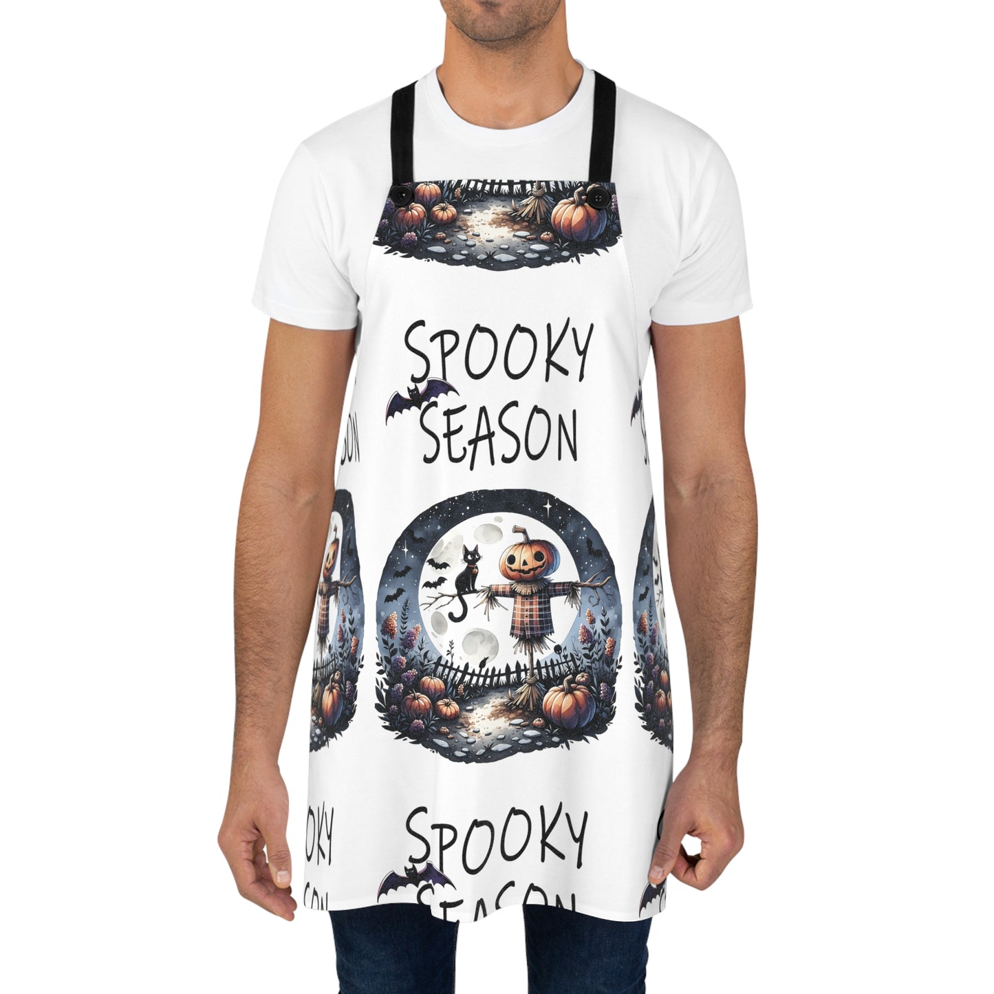 Halloween Themed Apron All Over Print Scarecrows Love Halloween The Spookiest System of The Year