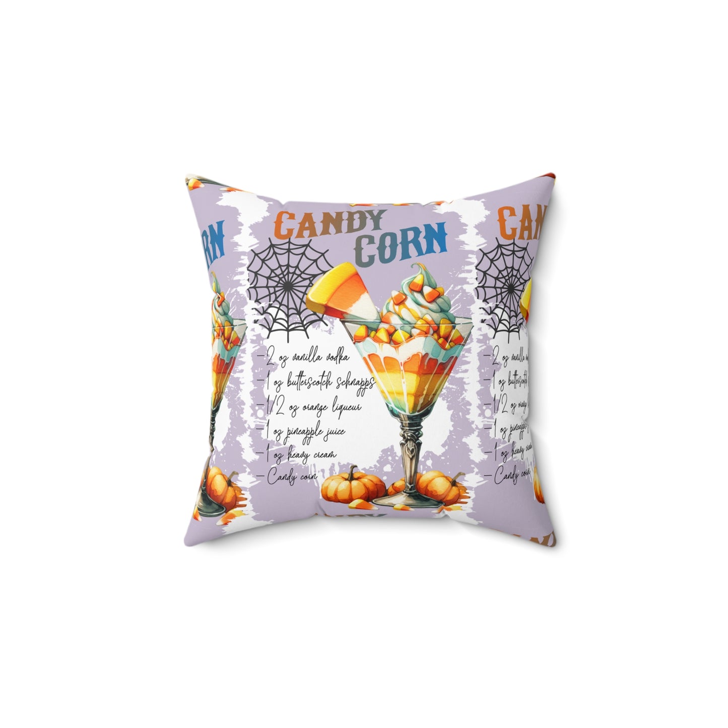 Halloween Themed Square Pillow All Over Print Design Candy Corn Drink Recipe