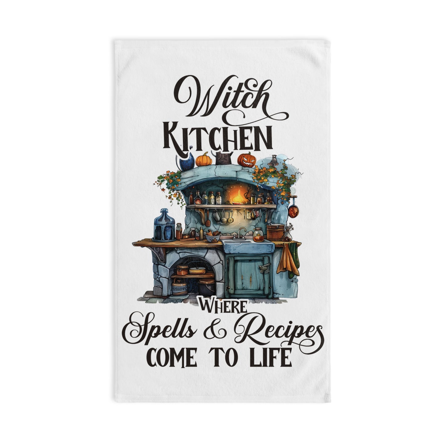 Halloween Themed Hand Towel Where Spells and Recipes Come to Life. Have a Safe Night of Trick Or Treating Everyone!