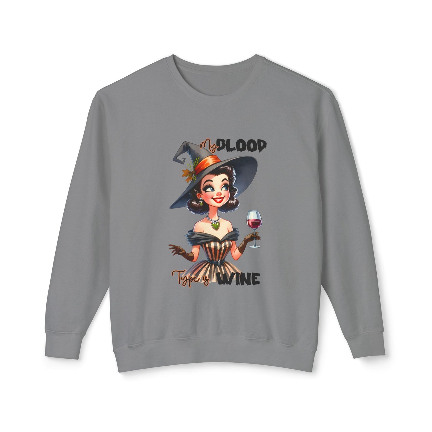 Halloween Themed Crewneck Sweatshirt Ghosts and Goblins Like Witches That Drink Wine. Safe Halloween Everyone!