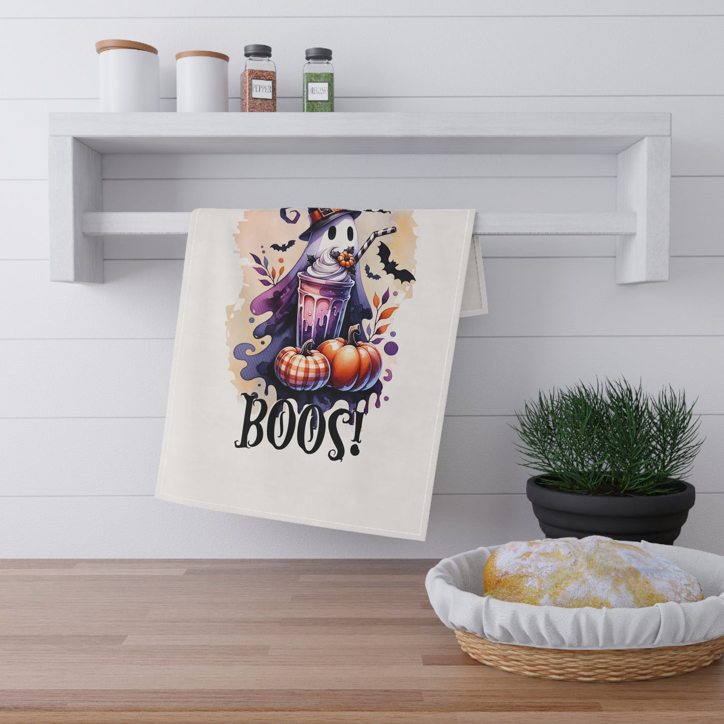 Festive Halloween Tea Towel (cotton, poly) This Ghost is Boozy