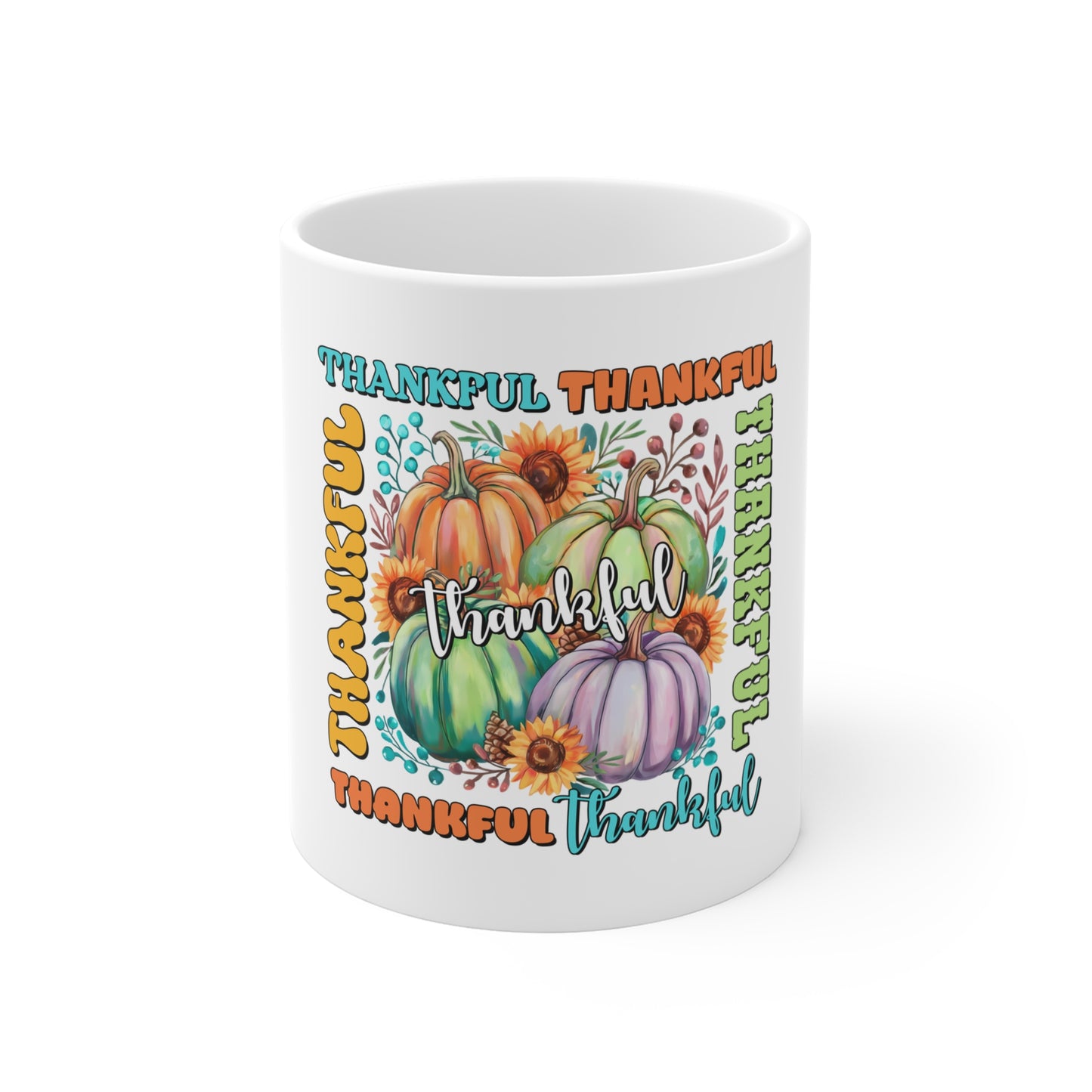 Festive Thanksgiving Ceramic Mug 11oz Thankful For Pumpkins During The Holidays