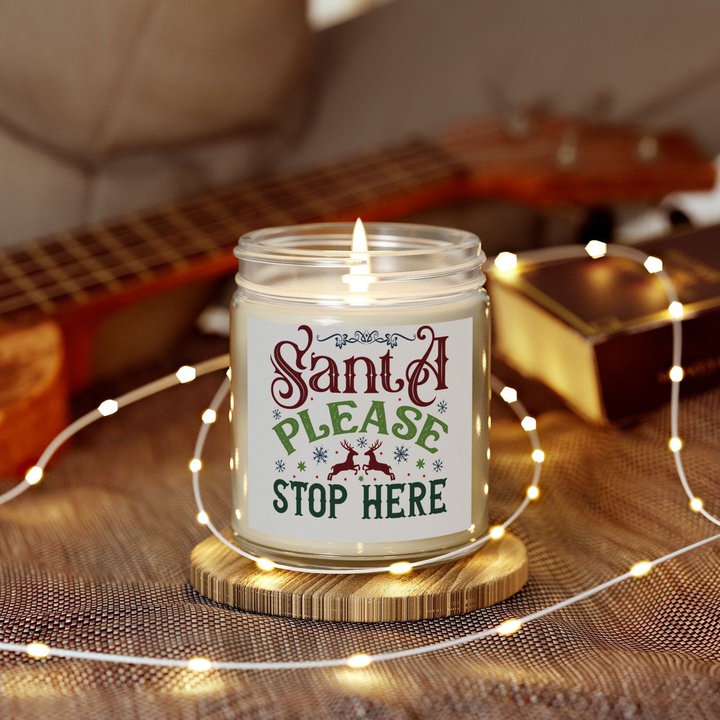 Christmas Themed Scented Coconut Apricot Candles (4oz, 9oz) Santa Please Stop Here