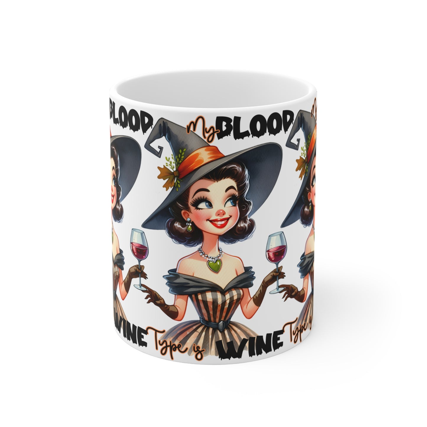 Festive Halloween Ceramic Mug 11oz This Witches Blood Type is Wine