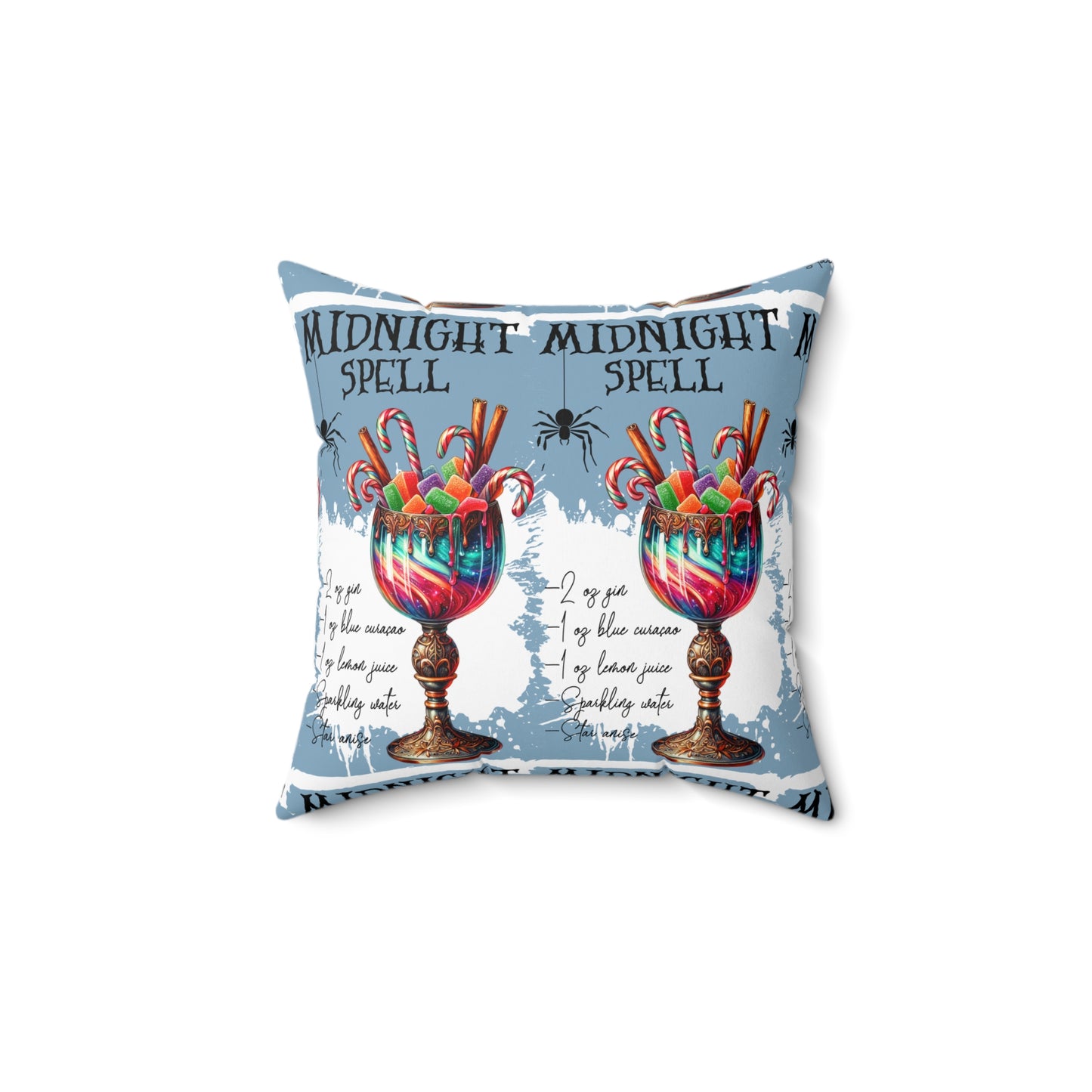 Festive Halloween Themed Square Pillow All Over Print Design Midnight Spell Drink