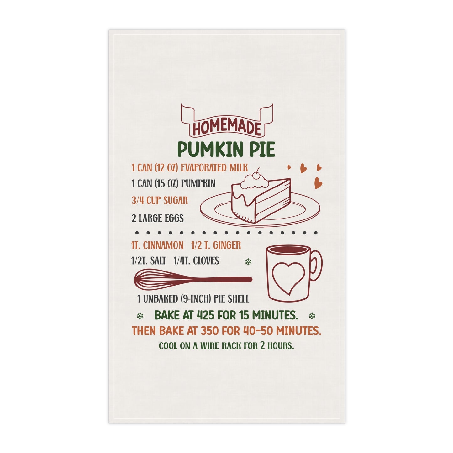 Festive Christmas Baking Recipe Tea Towel Pumpkin Pie Recipe