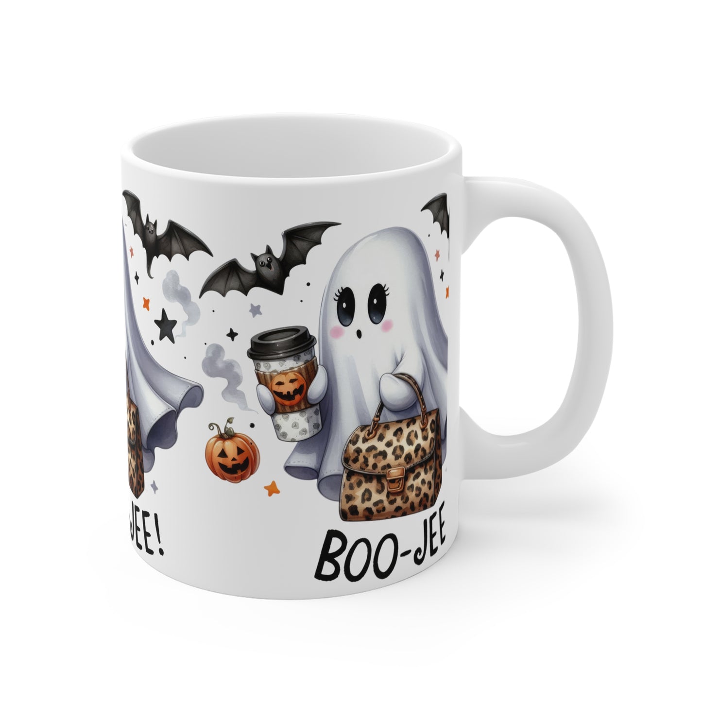 Festive Halloween Ceramic Mug 11oz Ghost Quotes Boo-Jee!