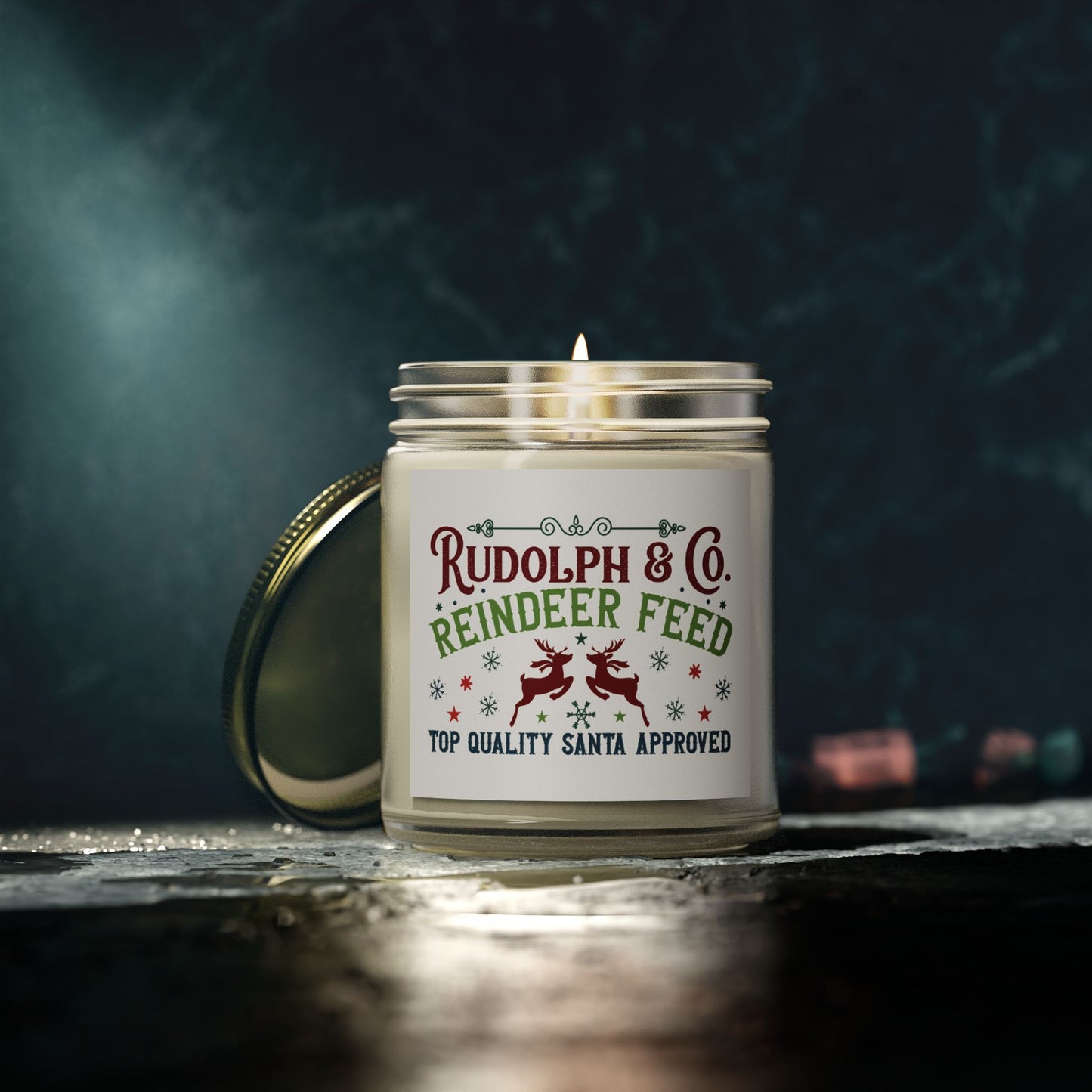 Christmas Themed Scented Coconut Apricot Candles (4oz, 9oz) Reindeer Feed Company