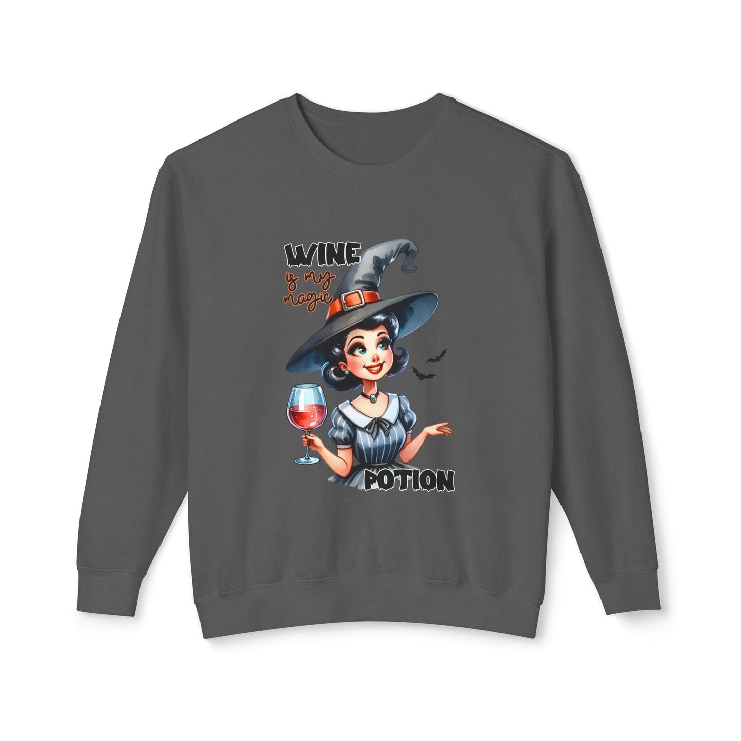 Halloween Themed Crewneck Sweatshirt Witches Drinking Wine With Goblins and Ghouls at Halloween Time