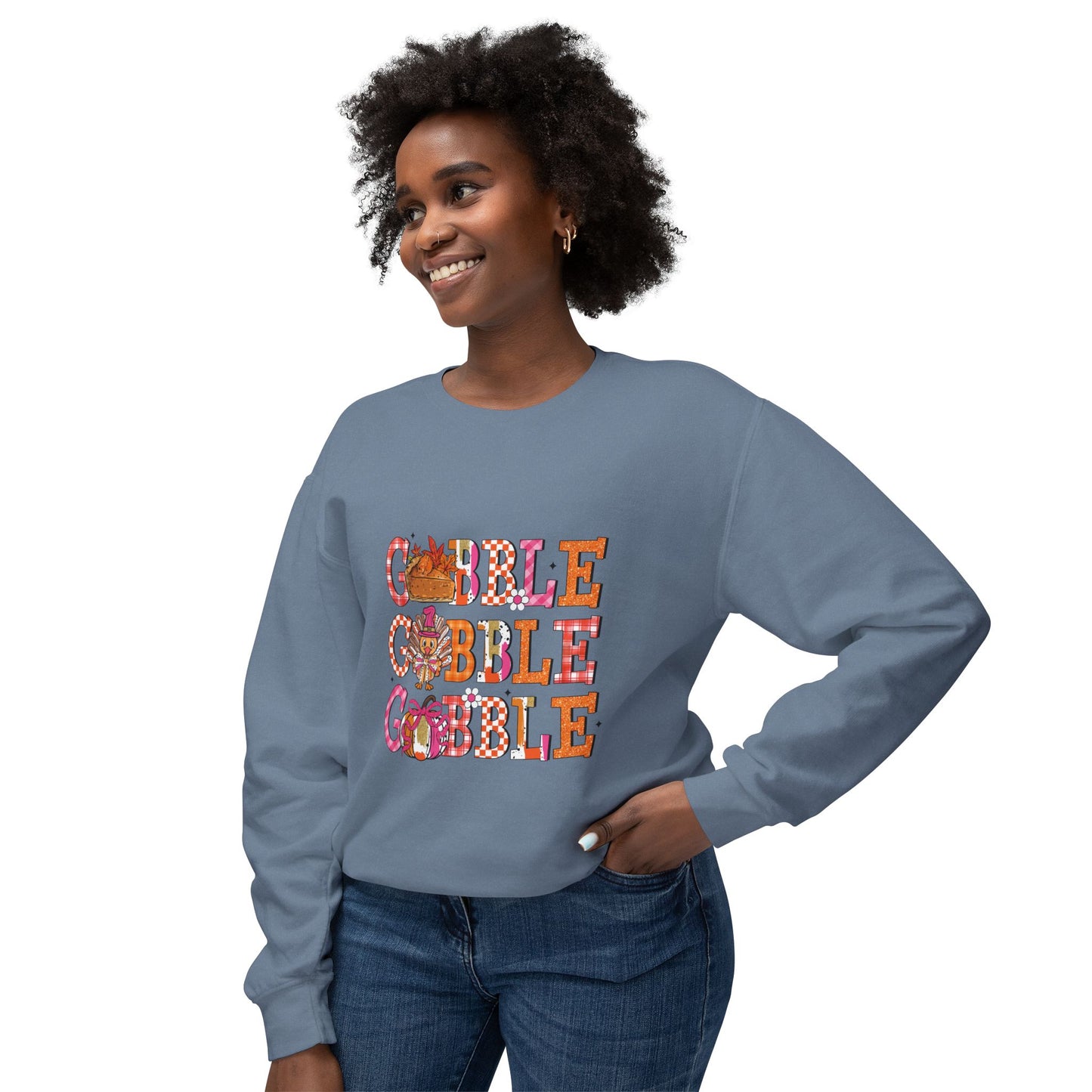 Women's Thanksgiving Unisex Lightweight Crewneck Sweatshirt Turkeys Go Gobble Gobble Gobble